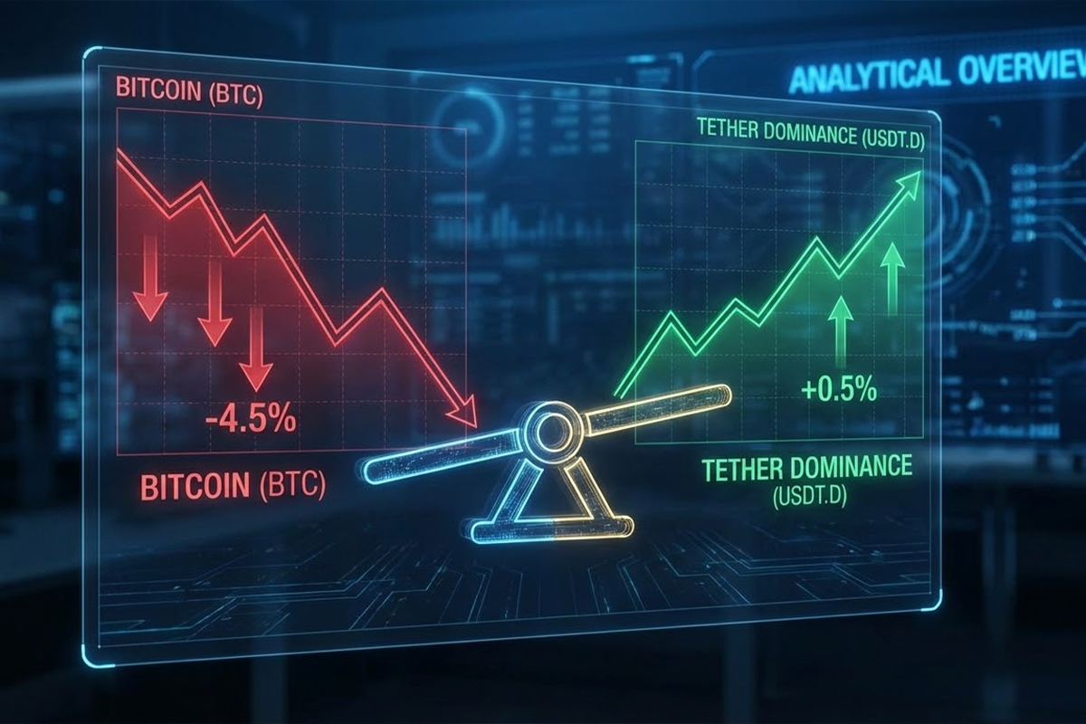 نمودار دامیننس تتر و رابطه معکوس آن با قیمت بیت کوین